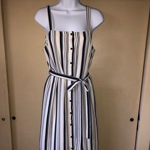 White and navy button down dress